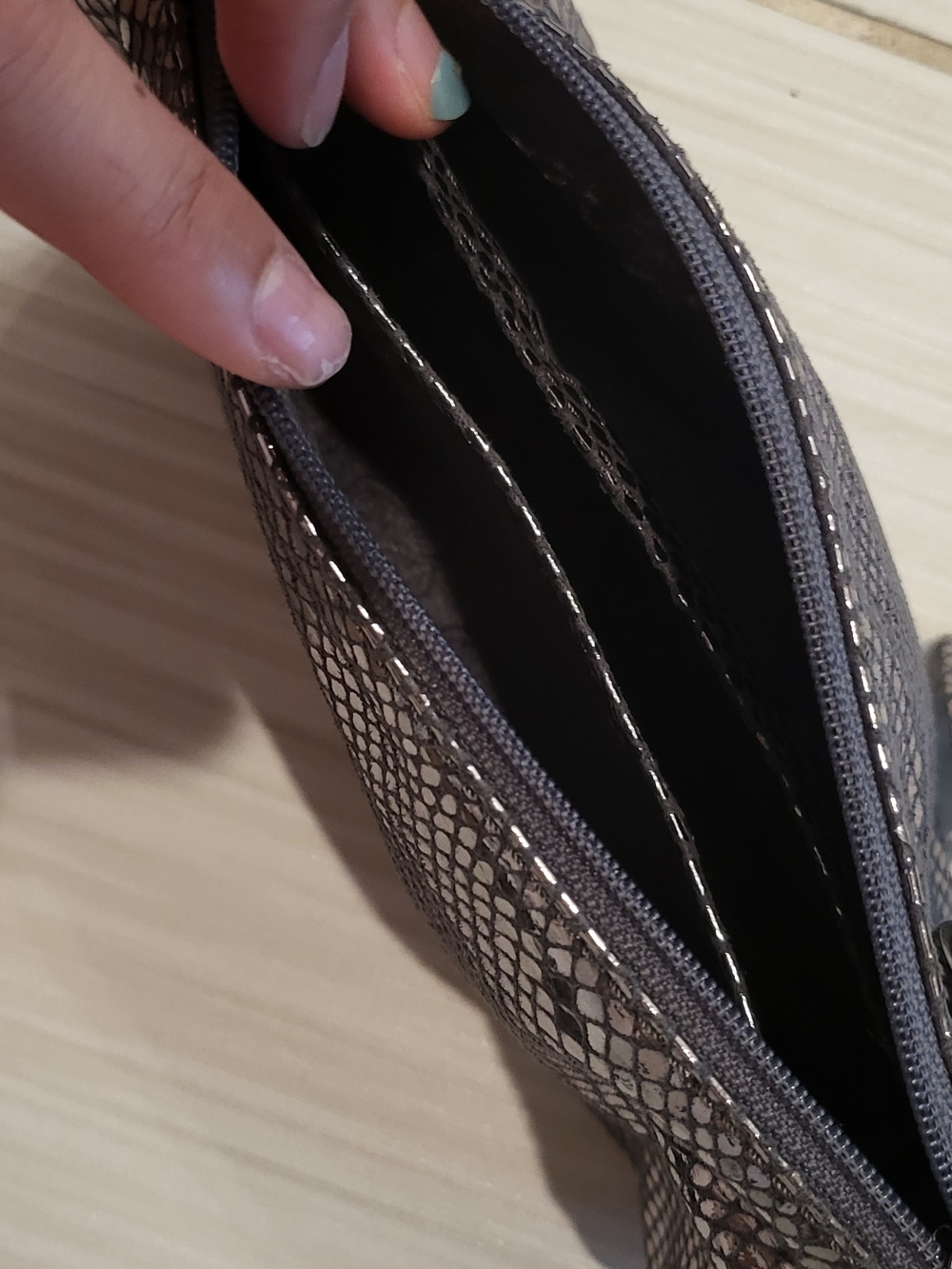 Michael Kors Metallic Snake-Embossed Cosmetic Pouch in Silver - Picture 9 of 9
